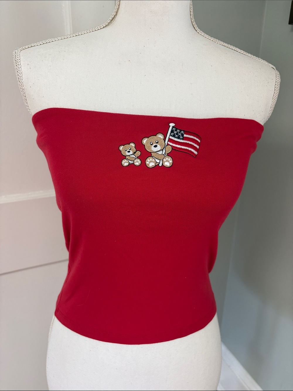 Madden Girl Red Strapless Bear Flag Tube Top Size Large